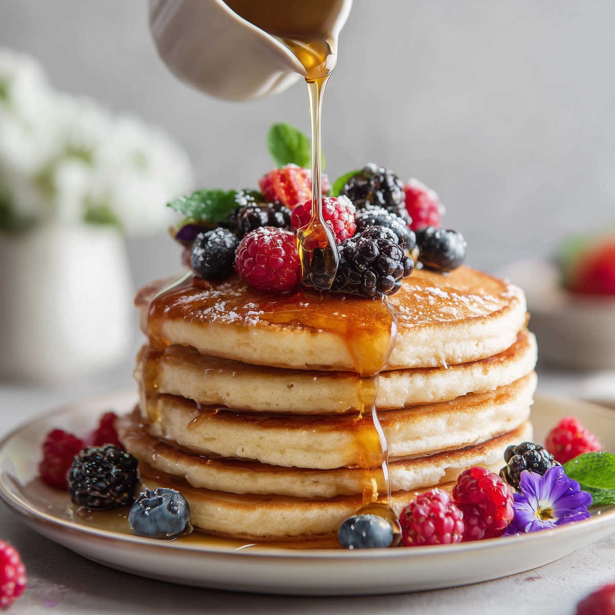 Gluten Free Buttermilk Pancake Stack on a plate