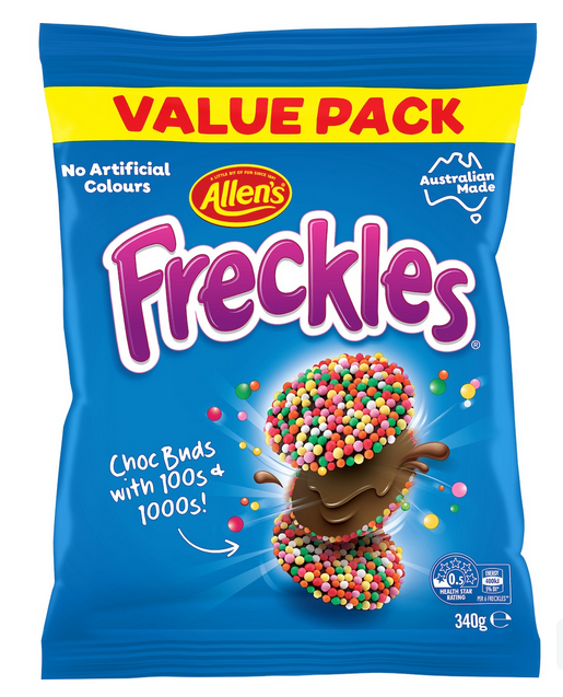 Allen's Chocolate Freckles Lollies Family Size Bag 340g.