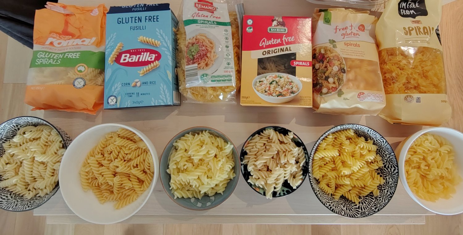 GF Spiral Pasta Comparison.