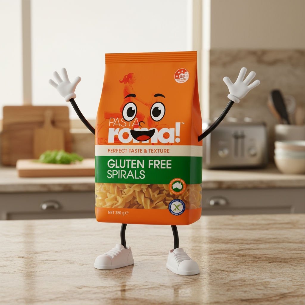 Pasta Roma Gluten Free Spirals on Bench.