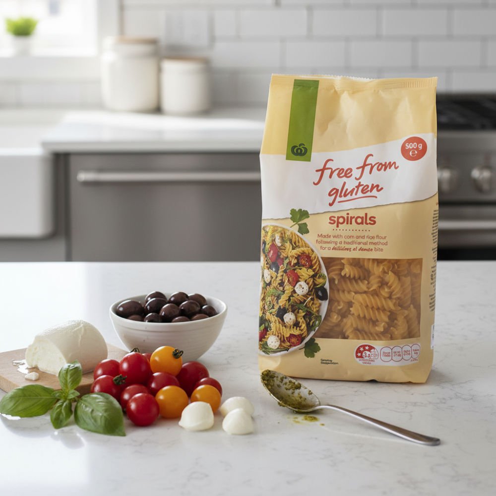 Woolworths Free From Gluten Spirals on Bench.