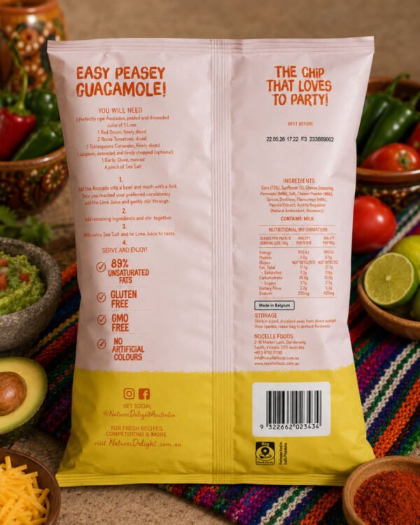 Natures Delight Tasty Cheese Corn Chips 400g Back of Pack Natures Delight Tasty Cheese Corn Chips 400g Back of Pack