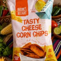 Natures Delight Tasty Cheese Corn Chips 400g Front of Pack
