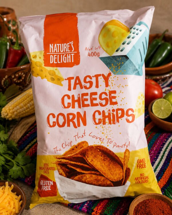 Natures Delight Tasty Cheese Corn Chips 400g Front of Pack Natures Delight Tasty Cheese Corn Chips 400g Front of Pack