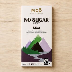 Pico No Sugar Added Dark Chocolate Bar Mint 80g Front of Pack Pico No Sugar Added Dark Chocolate Bar Mint 80g Front of Pack