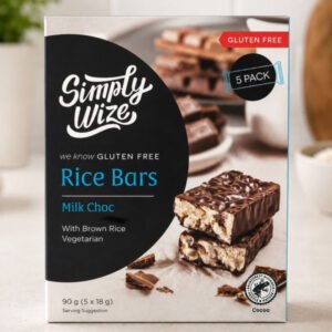 Simply Wize Gluten Free Rice Bars Milk Choc Front of Pack Simply Wize Gluten Free Rice Bars Milk Choc Front of Pack